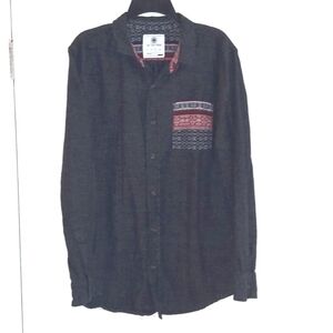 Mens On the Byas Button Down Pocket Patch Shirt Sz L